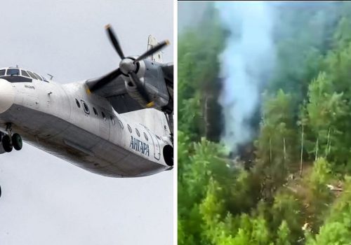 An An-24 aircraft of Angara Airlines, the same model that crashed in Amur region of Russia. (Right) Aan aerial view of the crash site of the Antonov AN-24 passenger plane outside the town of Tynda | Reuters