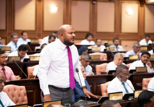 Photo: MP Ibrahim Shujau speaking at Parliament / Credit: People's Majlis (Maldives Parliament)