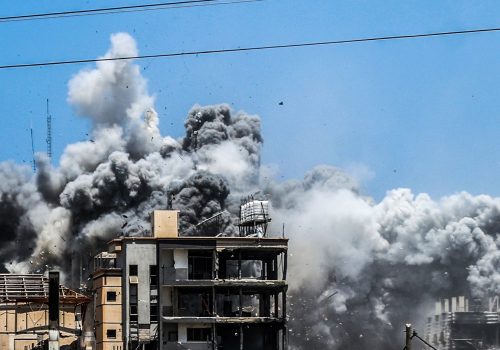 NUSEIRAT, GAZA STRIP - JULY 20: Smoke rises after Israeli warplanes launch airstrikes in the central Gaza Strip on July 20, 2024. Israeli warplanes launched an airstrike on the Nuseirat area in the central Gaza Strip. ( Ali Jadallah - Anadolu Agency )