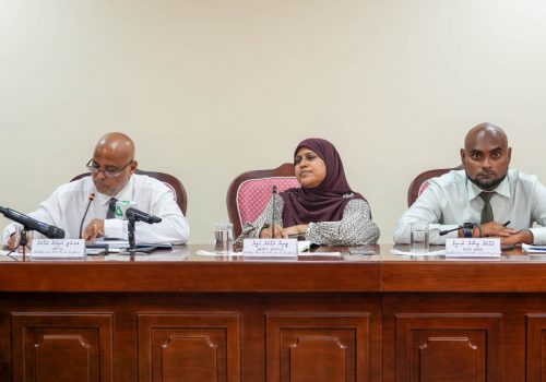 މިނިސްޓަރު ޑރ. އަލީ ހައިދަރު އަހްމަދާއި މިނިސްޓްރީގެ ބޭފުޅުން ޕެޓިޝަން ކޮމިޓީގައި ވާހަކަދައްކަވަނީ-- ފޮޓޯ/ މަޖިލިސް