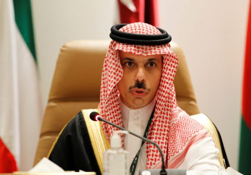 Saudi Arabia's Foreign Minister Prince Faisal bin Farhan Al Saud speaks during a news conference at the Gulf Cooperation Council's (GCC) 41st Summit in Al-Ula