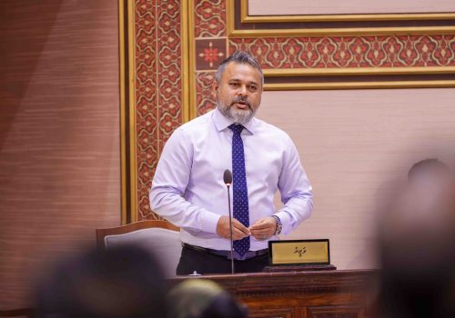 ފިޝަރީޒް މިނިސްޓަރު އަހުމަދު ޝިޔާމް މިއަދު މަޖިލީހުގައި ވާހަކަފުޅުދައްކަވަނީ -- ފޮޓޯ: މަޖިލިސް