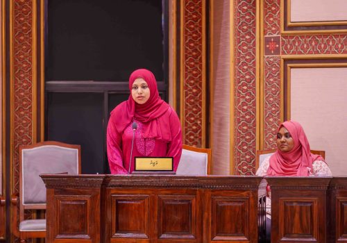 ހެރިޓޭޖް މިނިސްޓަރު ހީނާ މަޖިލީހުގައި ވާހަކަފުޅުދައްކަވަނީ -- ފޮޓޯ: މަޖިލިސް