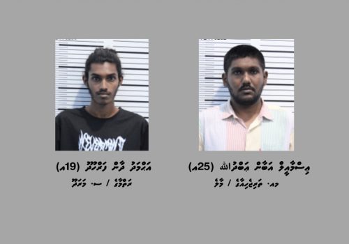 ކަނޑުމަގުން ރާއްޖެއަށް މަސްތުވާތަކެތި އެތެރެކުރި ކަމުގެ ތުހުމަތުގައި ހައްޔަރުކޮށްފައިވާ ދެ ޒުވާނުން -- ފޮޓޯ: ފުލުހުން
