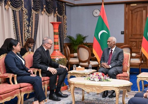ފަރަންސޭސި ސަރުކާރުގެ ސަފީރު ފަތްކޮޅު އެރުވުމަށް ބޭއްވި ހަފްލާގެ ތެރެއިން. ފޮޓޯ؛ ރައީސް އޮފީސް.
