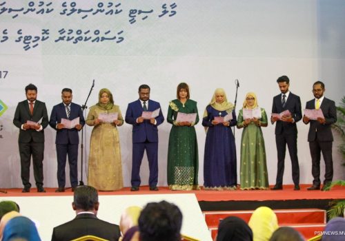 މާލެ ސިޓީ ކައުންސިލް މެމްބަރުން ހުވާ ކުރެއްވުން -- ފޮޓޯ: ޕީއެސްއެމް